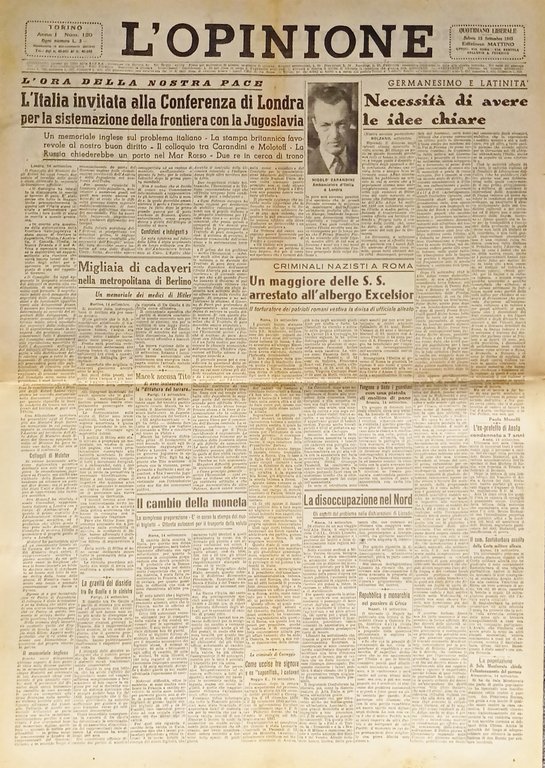 Giornale - L'Opinione N. 120 - 1945 L'Italia invitata alla Conferenza di Londra