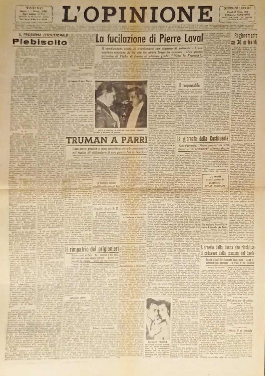 Giornale - L'Opinione N. 146 - 1945 La fucilazione di … | Immagine principale