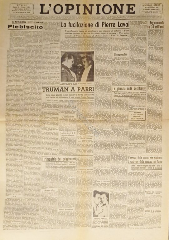 Giornale - L'Opinione N. 146 - 1945 La fucilazione di … | Immagine Gallery 2