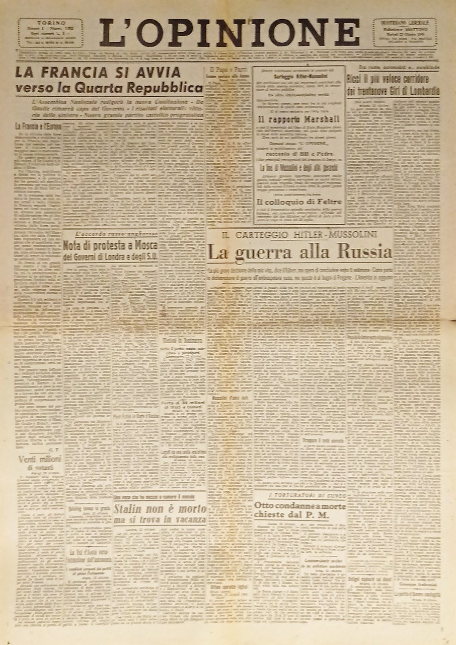 Giornale - L'Opinione N. 152 - 1945 Francia si avvia … | Immagine principale