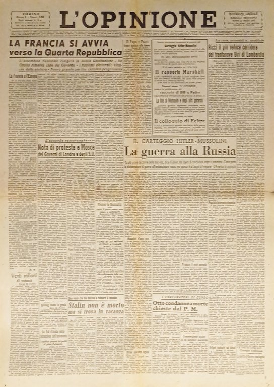 Giornale - L'Opinione N. 152 - 1945 Francia si avvia verso la Quarta Repubblica