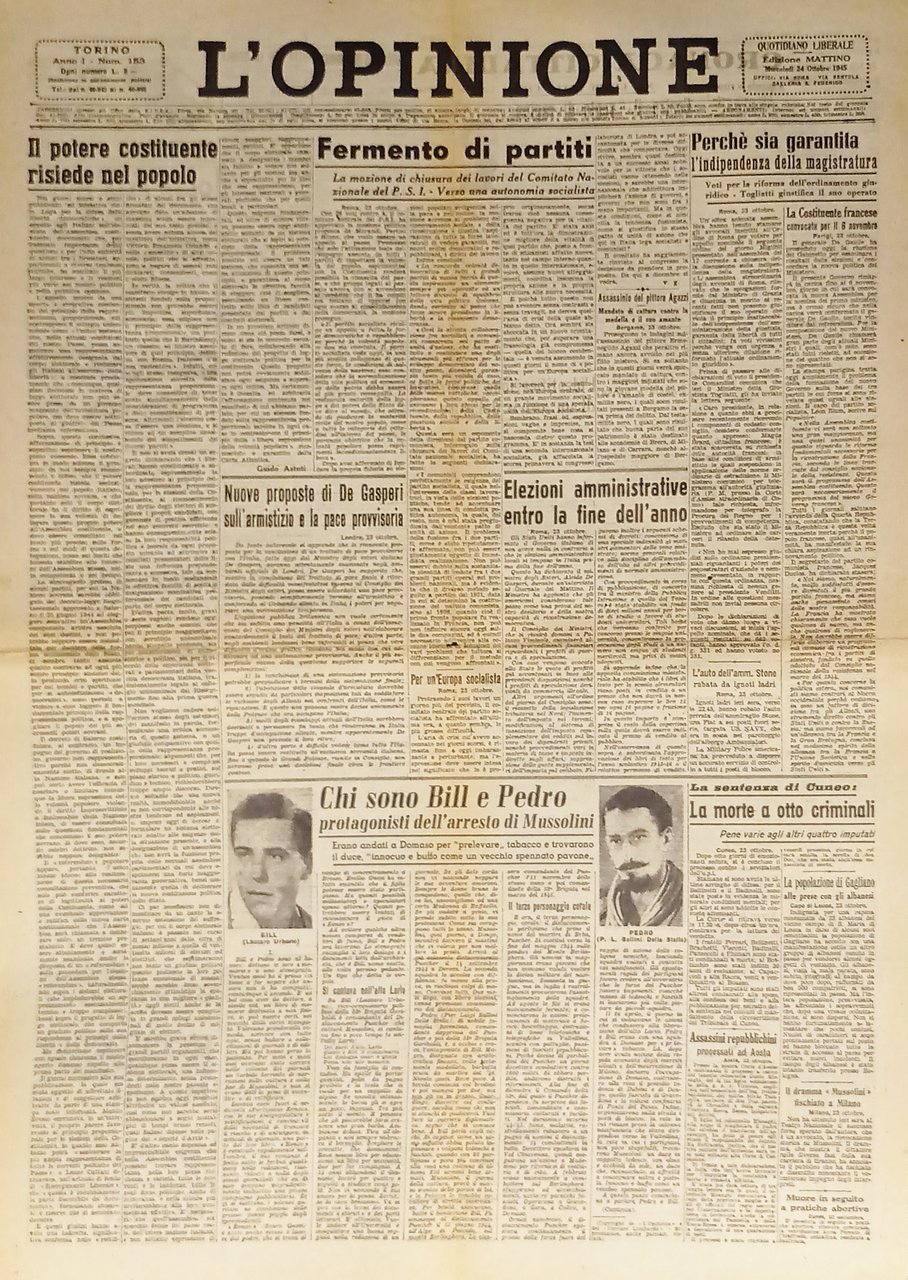 Giornale - L'Opinione N. 153 - 1945 Fermento di partiti | Immagine principale