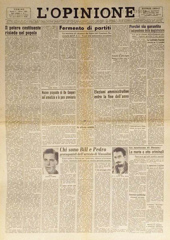 Giornale - L'Opinione N. 153 - 1945 Fermento di partiti