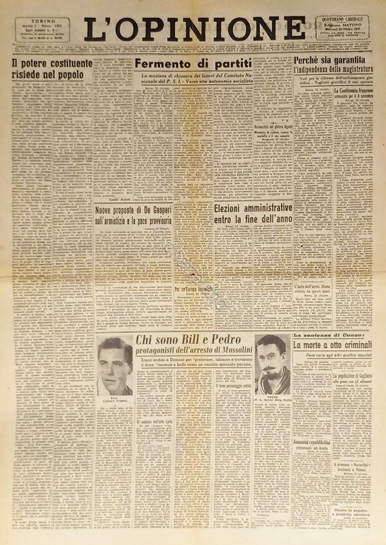 Giornale - L'Opinione N. 153 - 1945 Fermento di partiti | Immagine Gallery 2