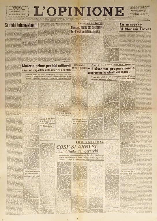 Giornale - L'Opinione N. 155 - 1945 La relazione De Gasperi