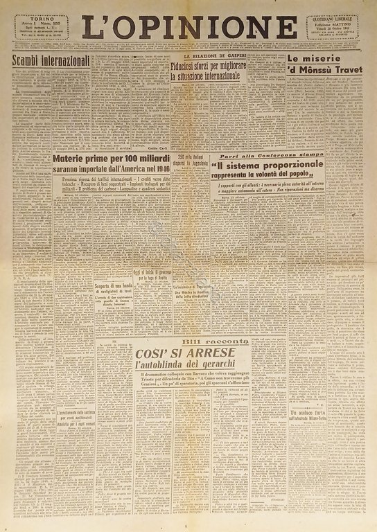Giornale - L'Opinione N. 155 - 1945 La relazione De … | Immagine Gallery 2