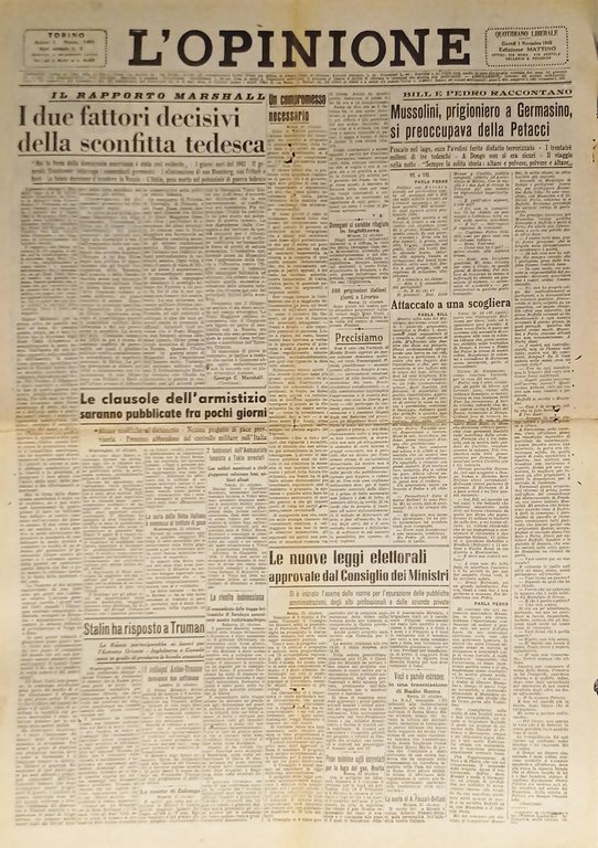 Giornale - L'Opinione N. 160 - 1945 Il Rapporto Marschall