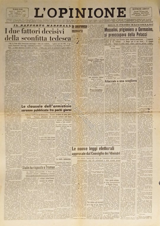 Giornale - L'Opinione N. 160 - 1945 Il Rapporto Marschall | Immagine Gallery 2