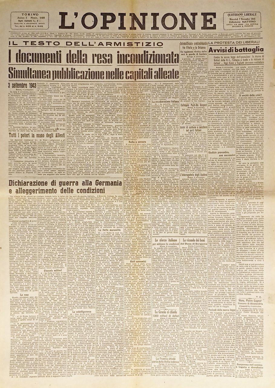 Giornale - L'Opinione N. 165 - 1945 I documenti della … | Immagine principale