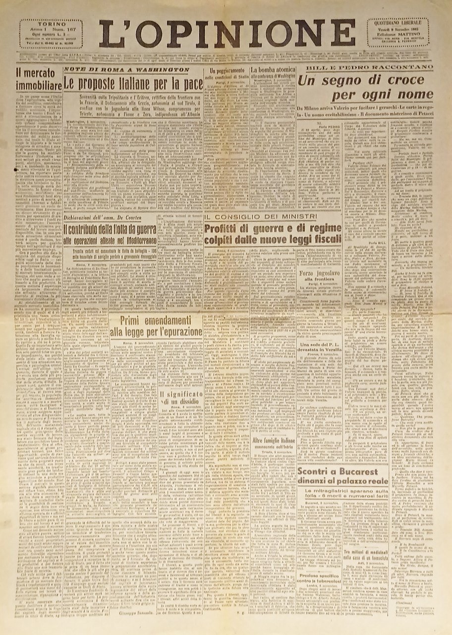 Giornale - L'Opinione N. 167 - 1945 Le proposte italiane … | Immagine principale