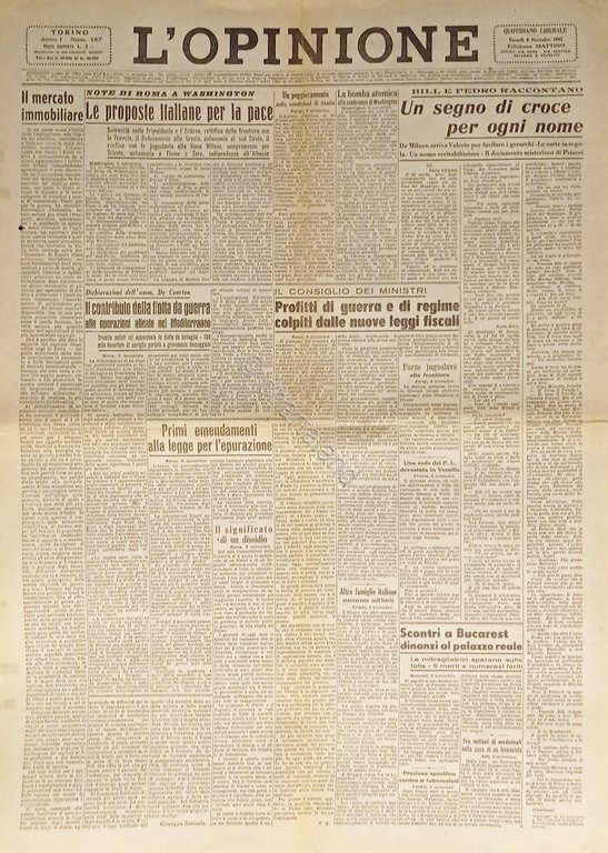 Giornale - L'Opinione N. 167 - 1945 Le proposte italiane … | Immagine Gallery 2