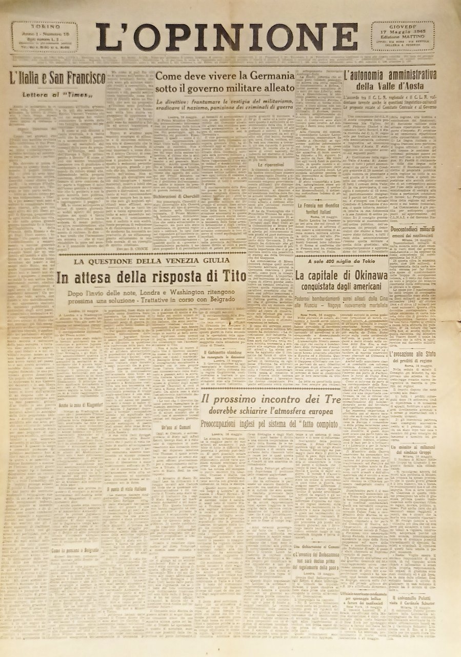 Giornale - L'Opinione N. 19 - 1945 Come deve vivere … | Immagine principale