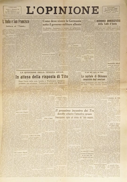 Giornale - L'Opinione N. 19 - 1945 Come deve vivere la Germania
