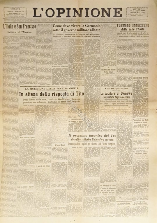 Giornale - L'Opinione N. 19 - 1945 Come deve vivere … | Immagine Gallery 2