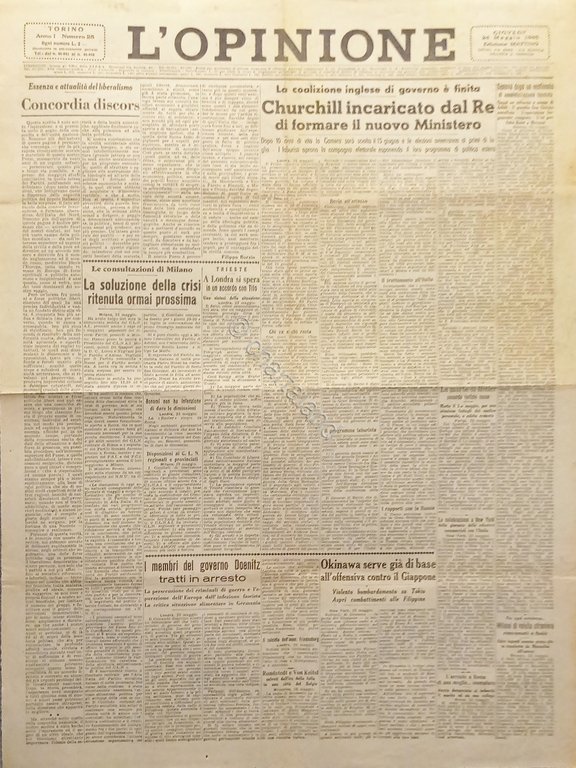 Giornale - L'Opinione N. 25 - 1945 Churchill incaricato dal … | Immagine Gallery 2