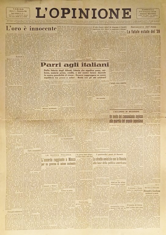 Giornale - L'Opinione N. 52 - 1945 Parri agli italiani
