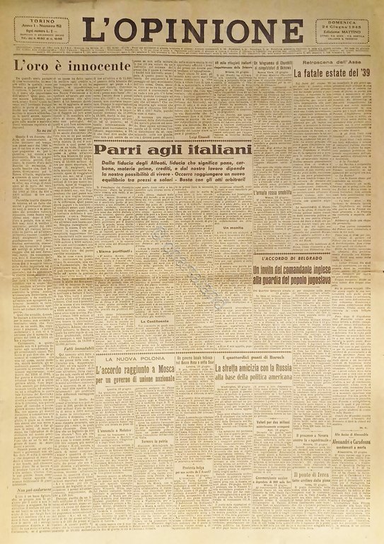 Giornale - L'Opinione N. 52 - 1945 Parri agli italiani | Immagine Gallery 2
