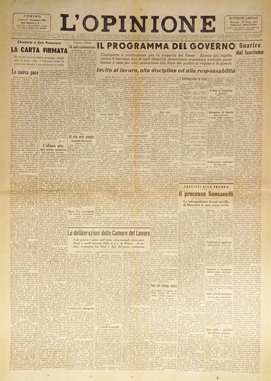 Giornale - L'Opinione N. 54 - 1945 Il Programma del Governo