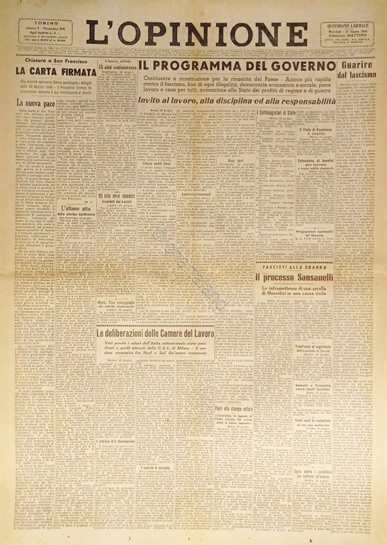 Giornale - L'Opinione N. 54 - 1945 Il Programma del … | Immagine Gallery 2