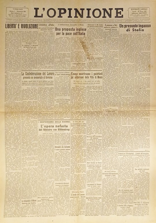 Giornale - L'Opinione N. 56 - 1945 Una proposta inglese per la pace coll'Italia
