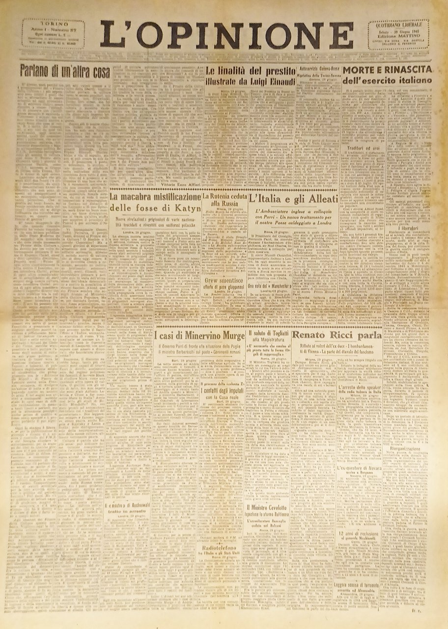 Giornale - L'Opinione N. 57 - 1945 Morte e Rinascita … | Immagine principale