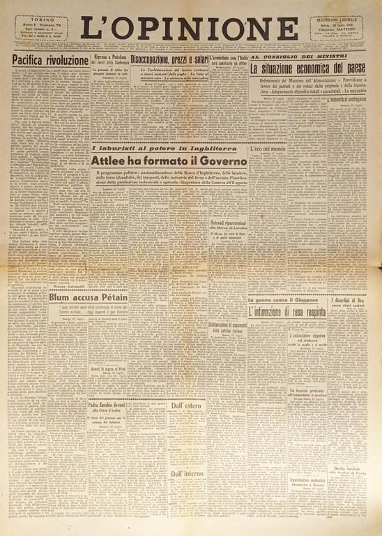 Giornale - L'Opinione N. 79 - 1945 Attlee ha formato il Governo