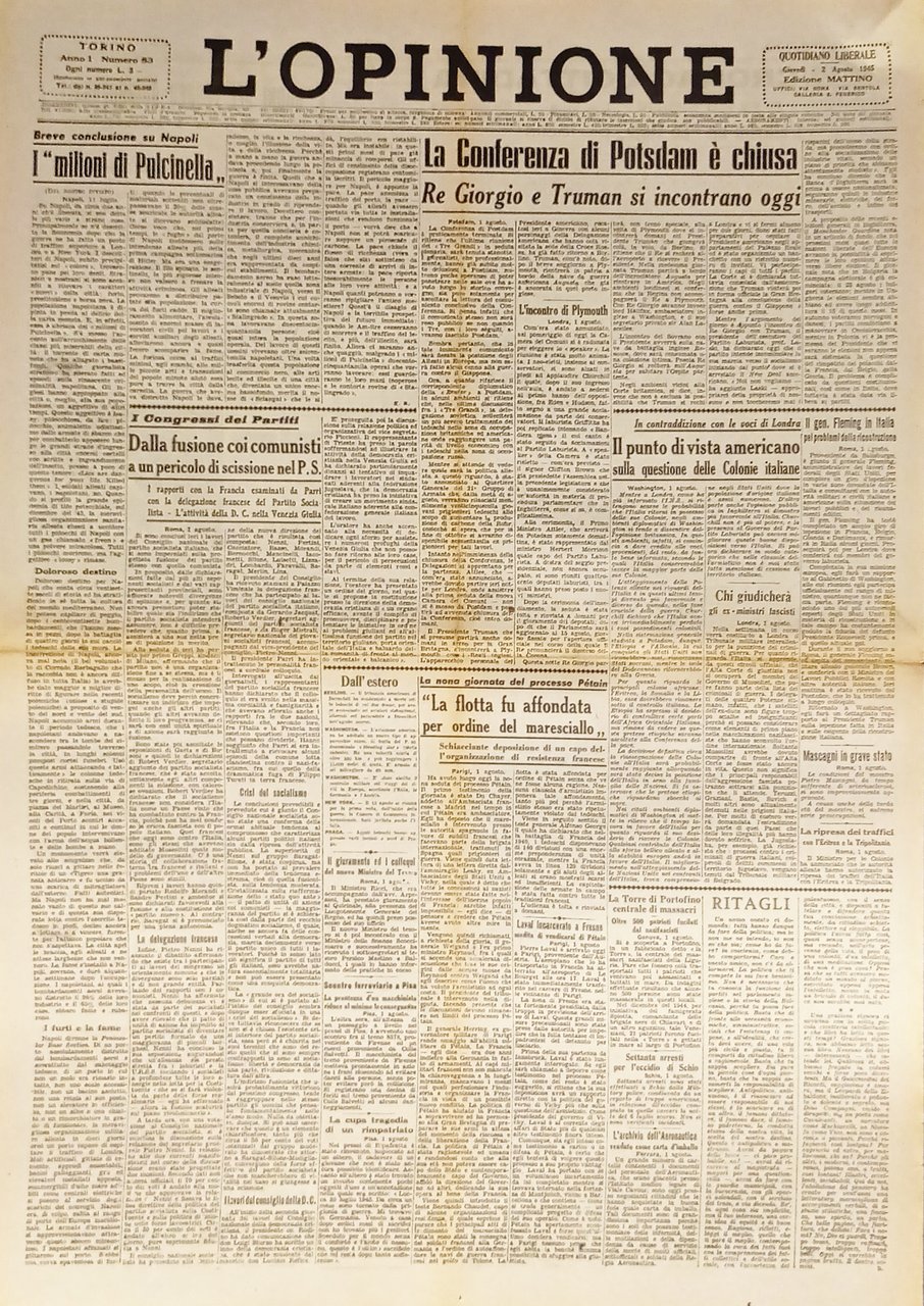 Giornale - L'Opinione N. 83 - 1945 La Conferenza di … | Immagine principale
