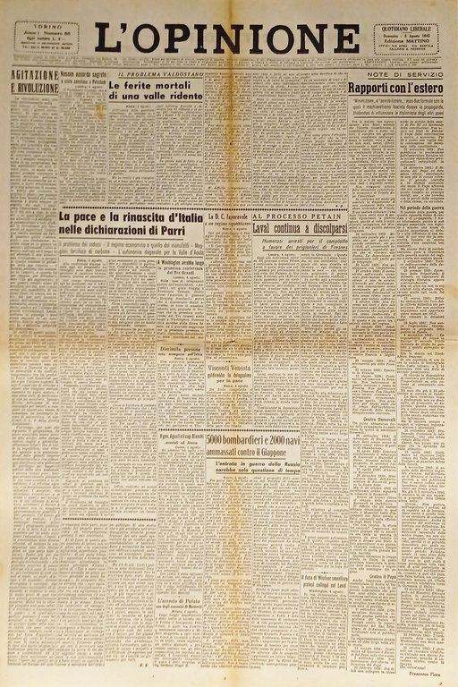 Giornale - L'Opinione N. 86 - 1945 La pace e la rinascita d'Italia