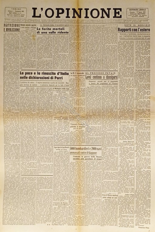 Giornale - L'Opinione N. 86 - 1945 La pace e … | Immagine Gallery 2