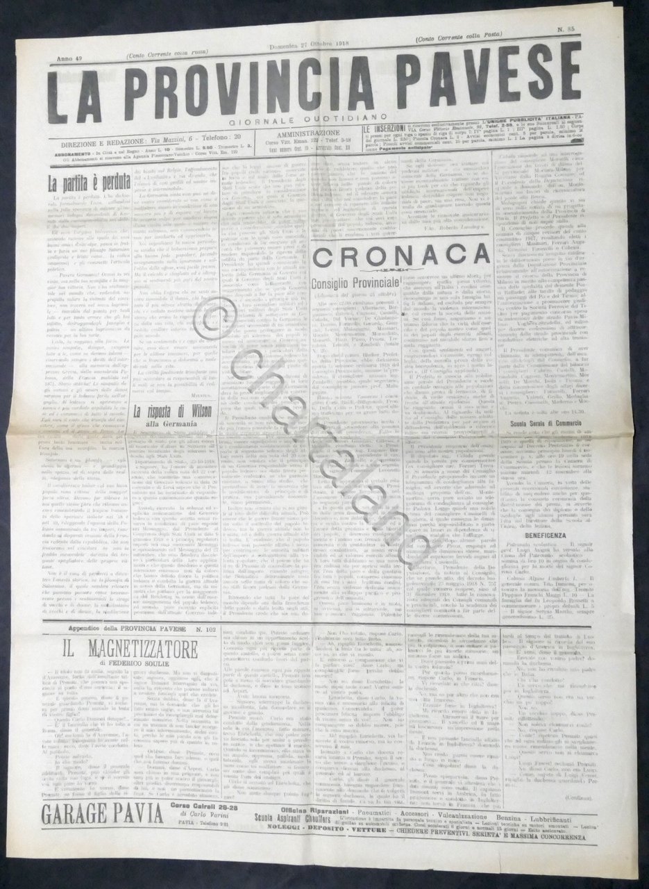 Giornale - La Provincia Pavese - N. 85 - 1918 …