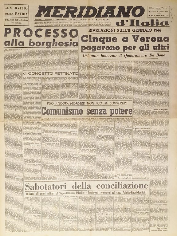 Giornale - Meridiano d'italia N. 1 - 1949 Processo alla borghesia