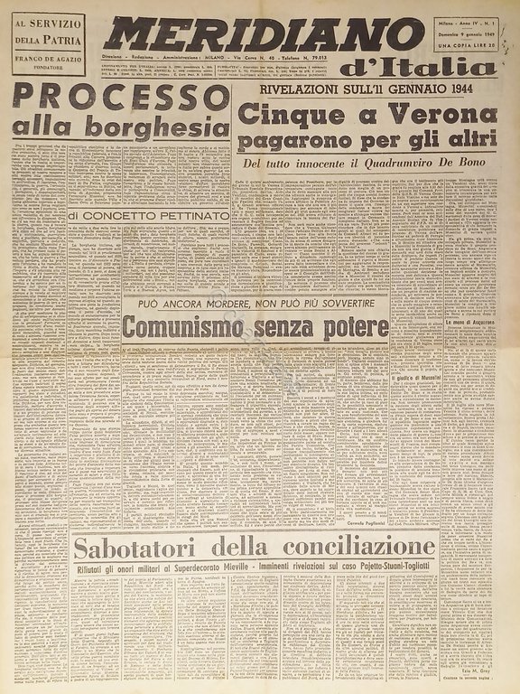 Giornale - Meridiano d'italia N. 1 - 1949 Processo alla … | Immagine Gallery 2
