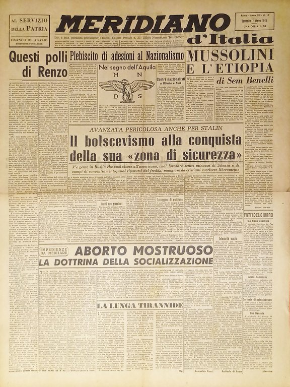 Giornale - Meridiano d'italia N. 10 - 1948 Mussolini e l'Etiopia