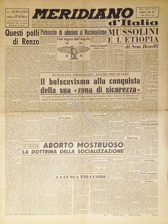 Giornale - Meridiano d'italia N. 10 - 1948 Mussolini e … | Immagine Gallery 2