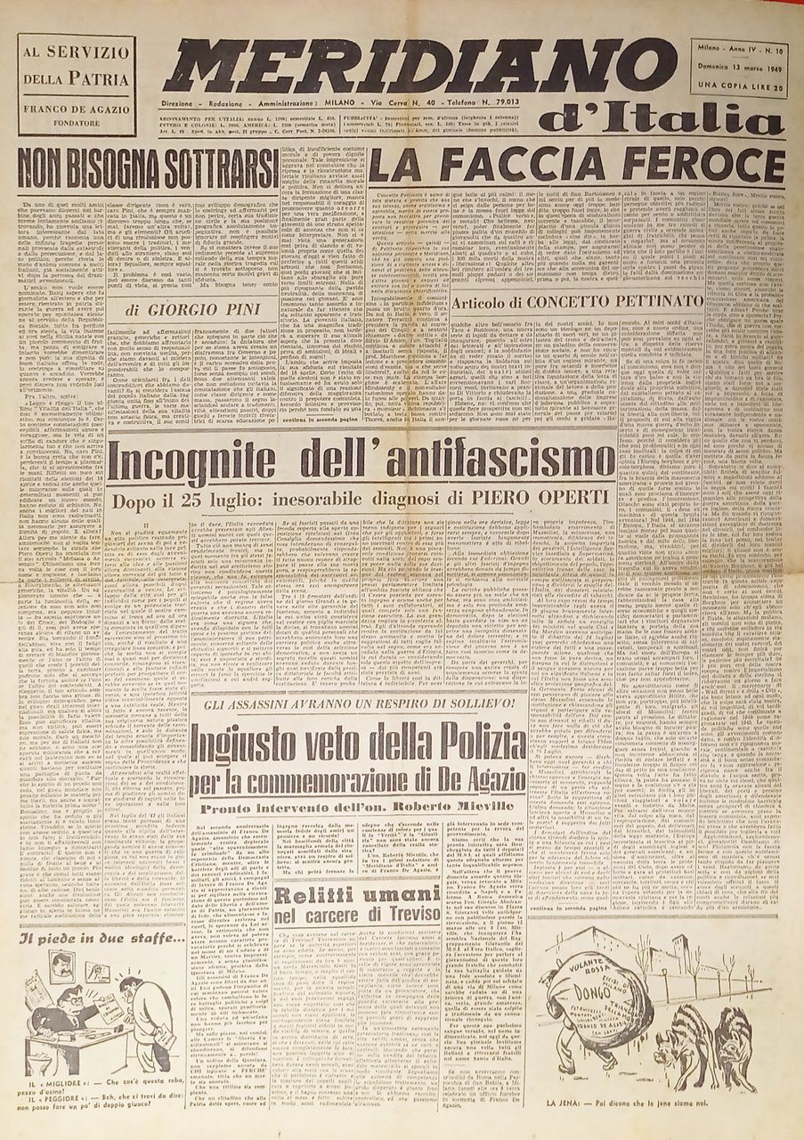 Giornale - Meridiano d'italia N. 10 - 1949 La faccia … | Immagine principale