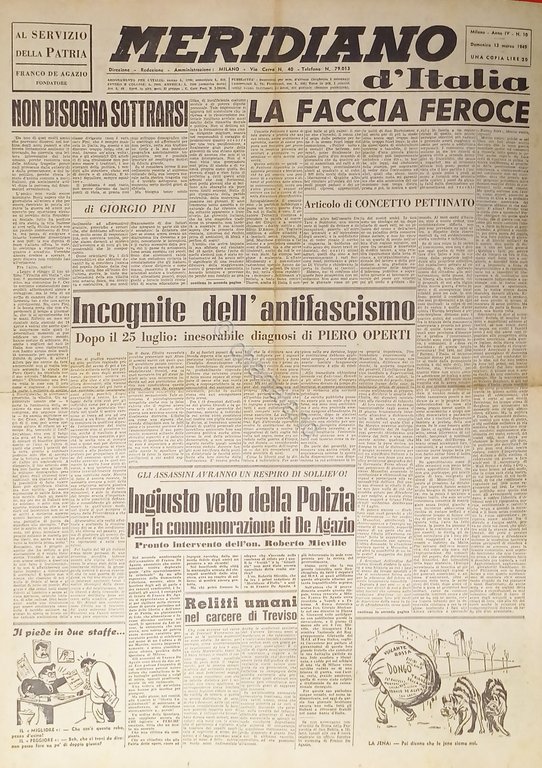 Giornale - Meridiano d'italia N. 10 - 1949 La faccia … | Immagine Gallery 2