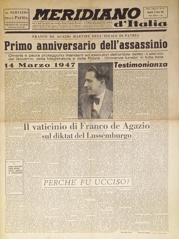 Giornale - Meridiano d'italia N. 11 - 1948 Primo anniversario … | Immagine Gallery 2