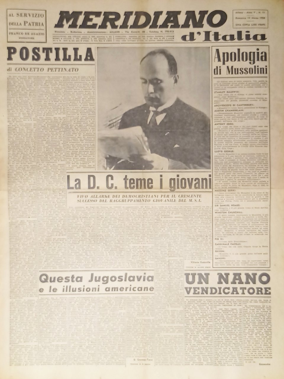 Giornale - Meridiano d'italia N. 11 - 1950 Apologia di … | Immagine principale