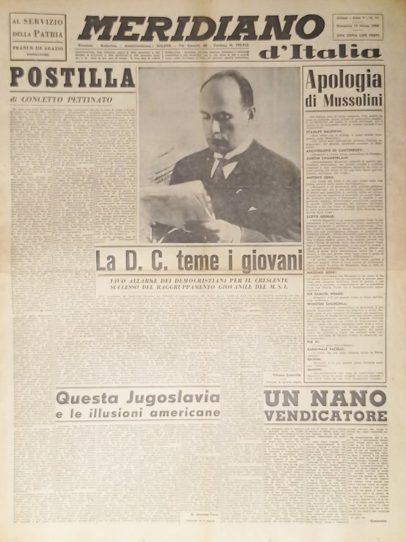 Giornale - Meridiano d'italia N. 11 - 1950 Apologia di Mussolini