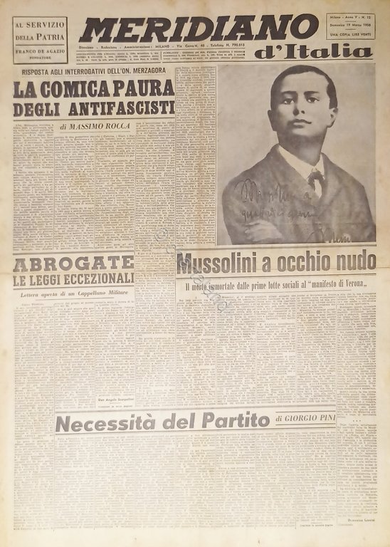 Giornale - Meridiano d'italia N. 12 - 1950 Mussolini a … | Immagine Gallery 2