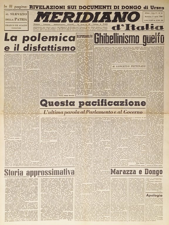 Giornale - Meridiano d'italia N. 13 - 1949 La polemica e il disfattismo