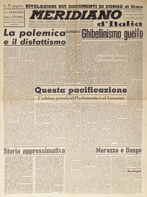 Giornale - Meridiano d'italia N. 13 - 1949 La polemica … | Immagine Gallery 2
