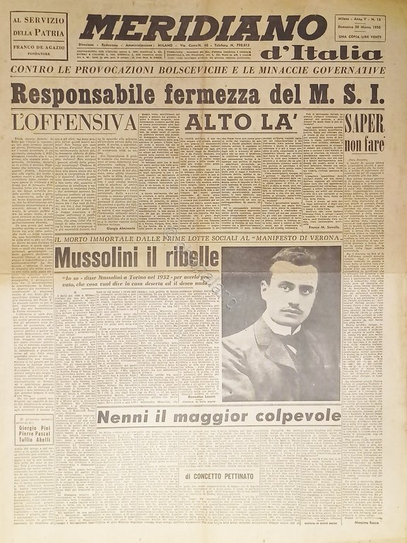 Giornale - Meridiano d'italia N. 13 - 1950 Responsabile fermezza … | Immagine Gallery 2