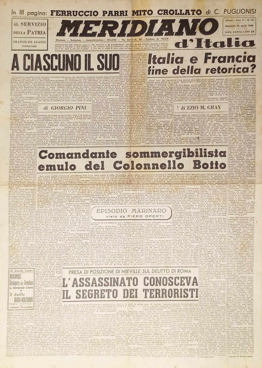 Giornale - Meridiano d'italia N. 14 - 1949 Italia e … | Immagine principale