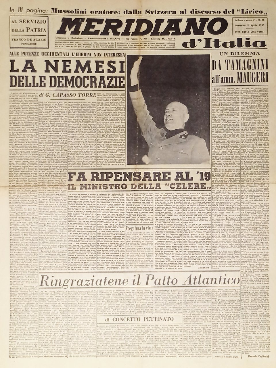Giornale - Meridiano d'italia N. 15 - 1950 Da Tamagnini … | Immagine principale