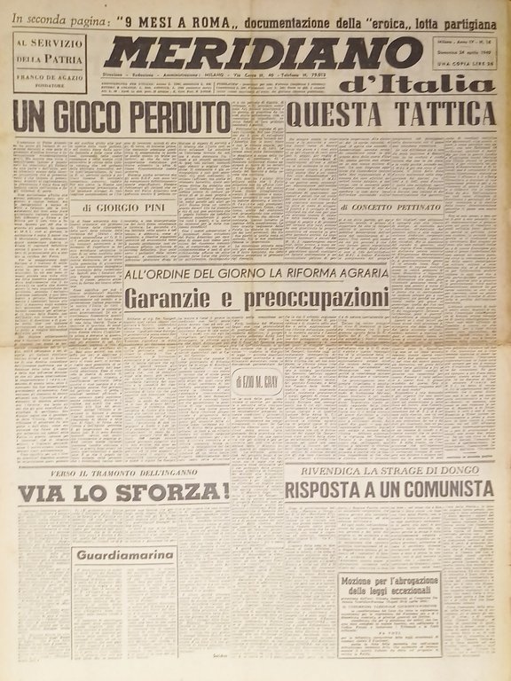 Giornale - Meridiano d'italia N. 16 - 1949 Un gioco perduto