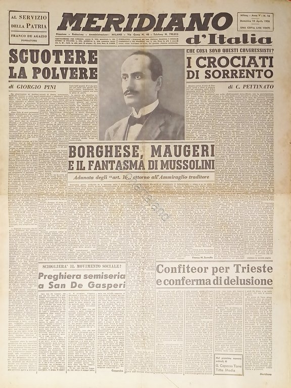 Giornale - Meridiano d'italia N.16 - 1950 Borghese, Maugeri e … | Immagine Gallery 2