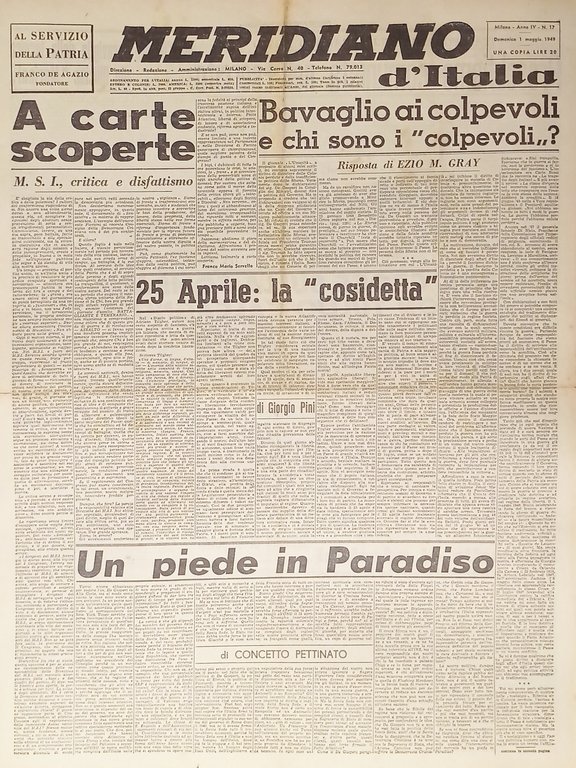 Giornale - Meridiano d'italia N. 17 - 1949 Bavaglio ai colpevoli?