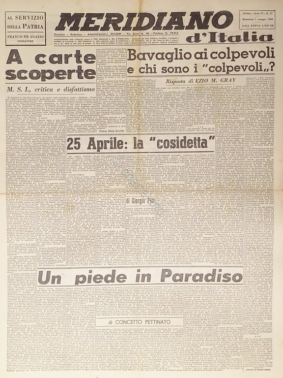 Giornale - Meridiano d'italia N. 17 - 1949 Bavaglio ai … | Immagine Gallery 2