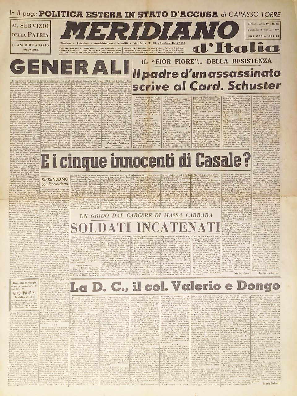 Giornale - Meridiano d'italia N. 18 - 1949 E i … | Immagine principale
